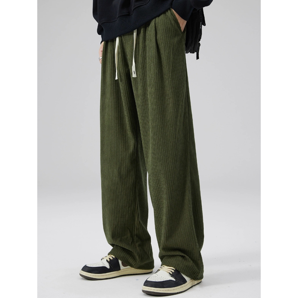 Otaku Corduroy Pants For Men Black straight cut pants Green corduroy pants Korean  Trouser Pants Men