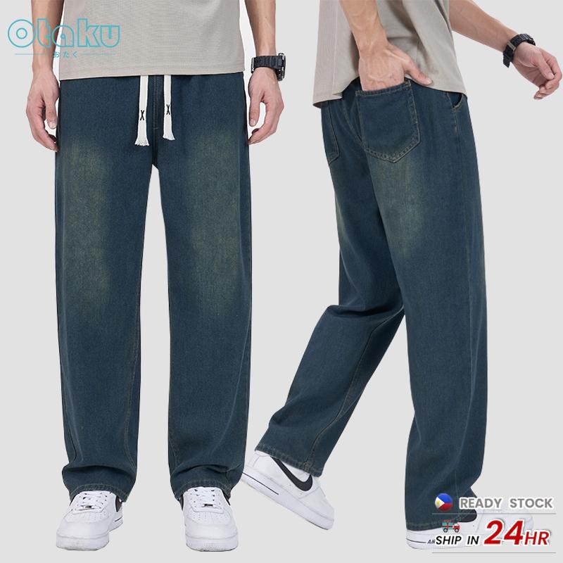 OTAKU Jeans for Men  Loose Casual Denim Fashion Vintage blue Wide Leg Jeans Denim Pants S-2XL
