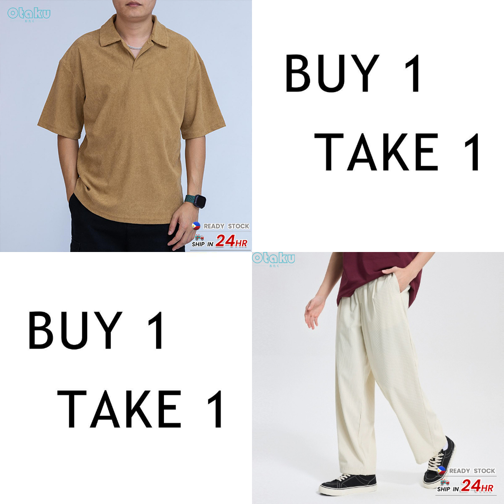 OTAKU 【Buy 1 take 1】Men's Clothes Set Korean Fashion Corduroy Shirts&Plain Paint Casual Unisex S-2xl