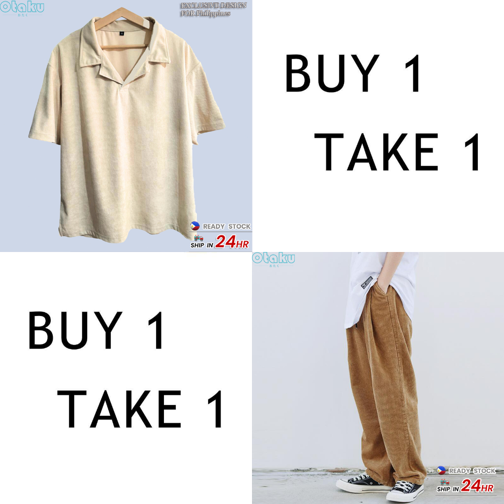 OTAKU 【Buy 1 take 1】Men's Clothes Set Korean Fashion Corduroy Shirts&Plain Paint Casual Unisex S-2xl