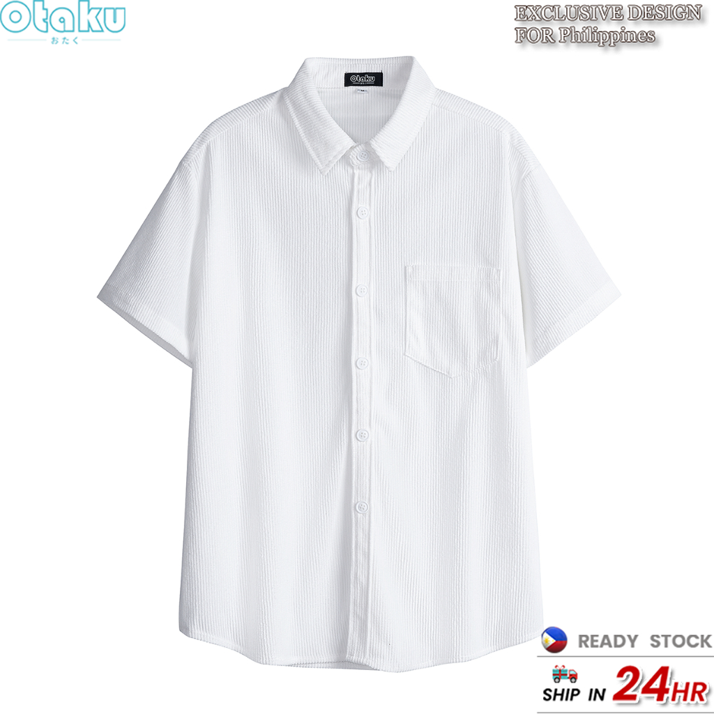 OTAKU Corduroy Short Sleeve Shirts For Men 220GSM Plain Casual Polo Shirt Plain Oversized Shirt Men