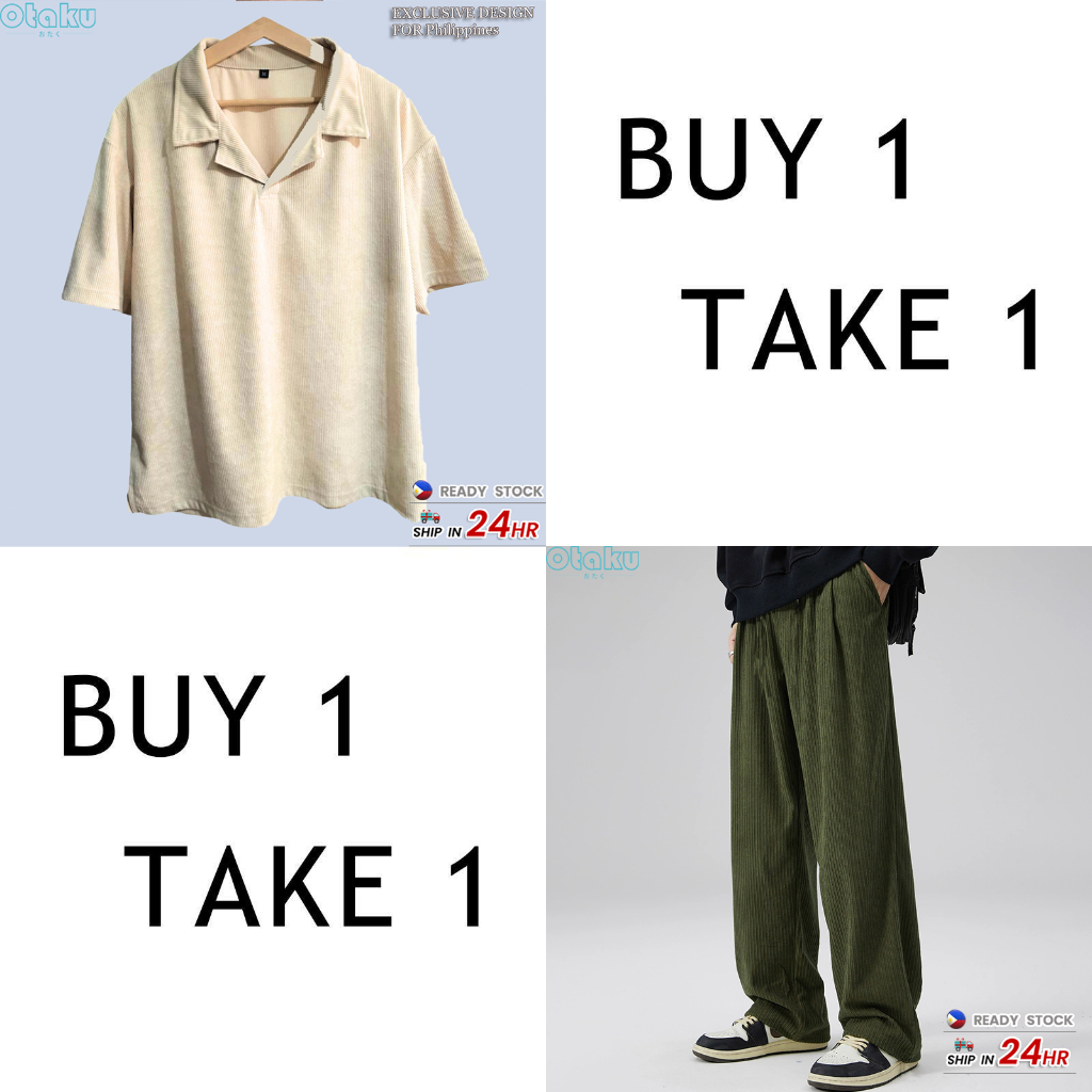 OTAKU 【Buy 1 take 1】Men's Clothes Set Korean Fashion Corduroy Shirts&Plain Paint Casual Unisex S-2xl