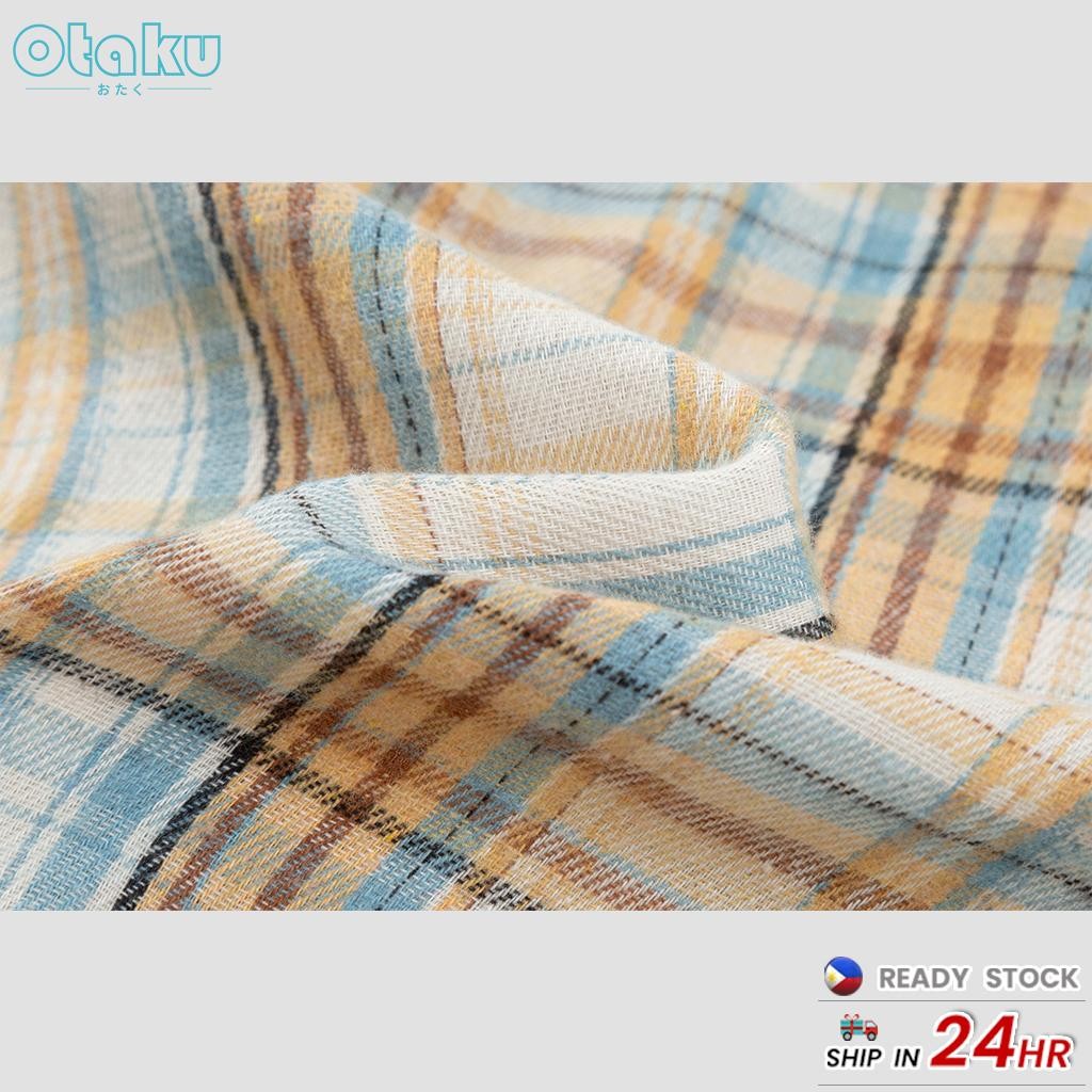 OTAKU Plaid Shirt For Men short Sleeved Unisex Flannel Fashion Shirt Lapel Neck Top With Pocket