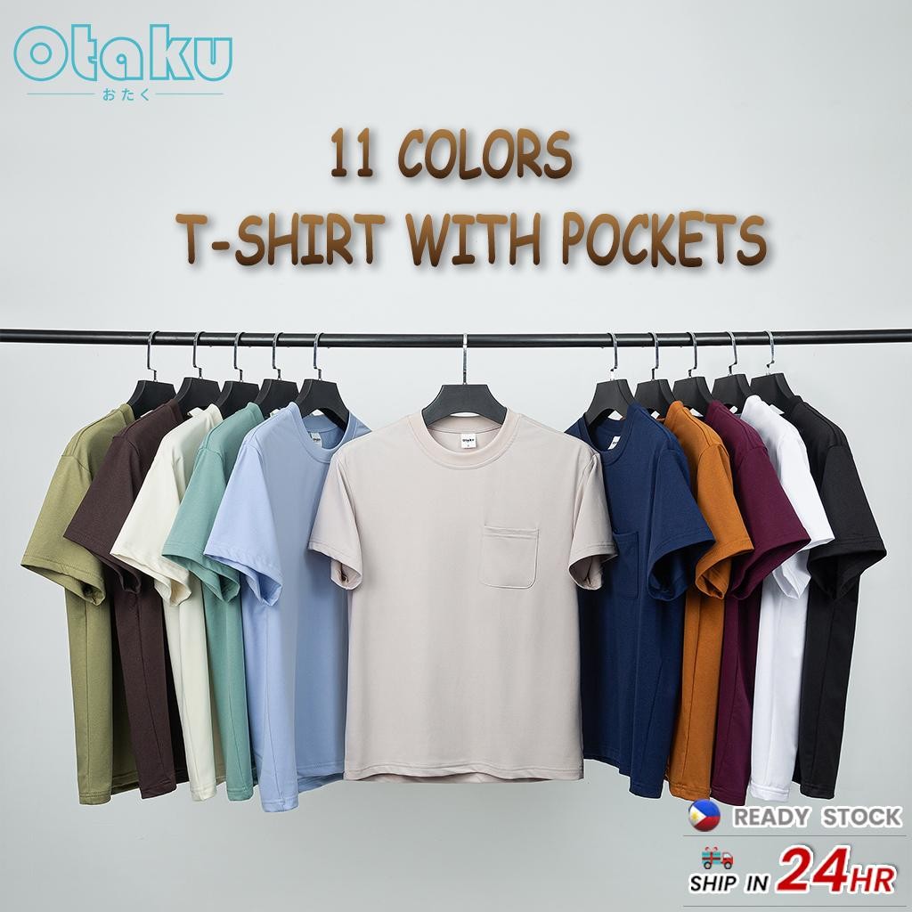 OTAKU T-shirt for Men With Pockets Plain Casual Pocket T-shirts Round Neck Short Sleeve Fashion