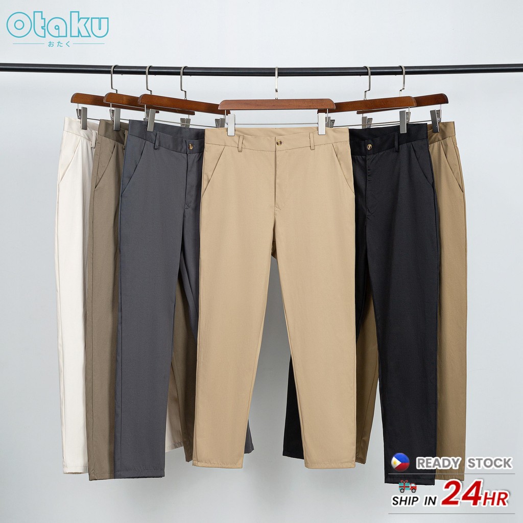 OTAKU Men Slacks Formal Pants Korean Style Casual Fit Straight Cut Khaki Formal Office Pants