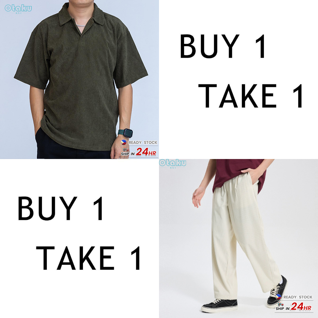 OTAKU 【Buy 1 take 1】Men's Clothes Set Korean Fashion Corduroy Shirts&Plain Paint Casual Unisex S-2xl
