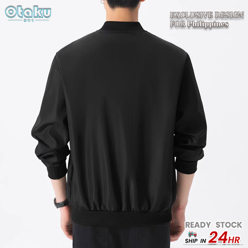 Solid standing collar baseball jacket for men Bomber Jacket with Zipper Plain Trendy Casual Korean