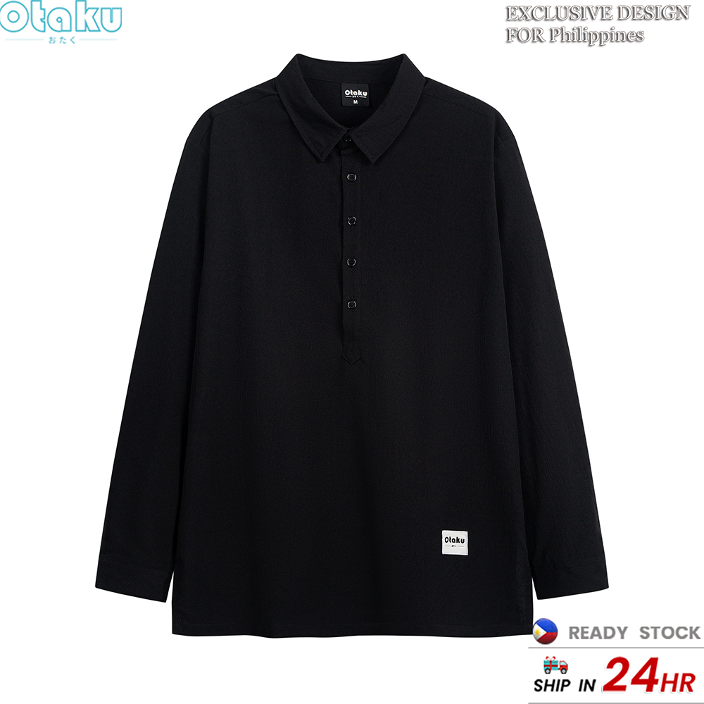 Otaku long sleeve Men's solid color business Polo Long Sleeve Korean Fashion polo shirtTops M-3xl