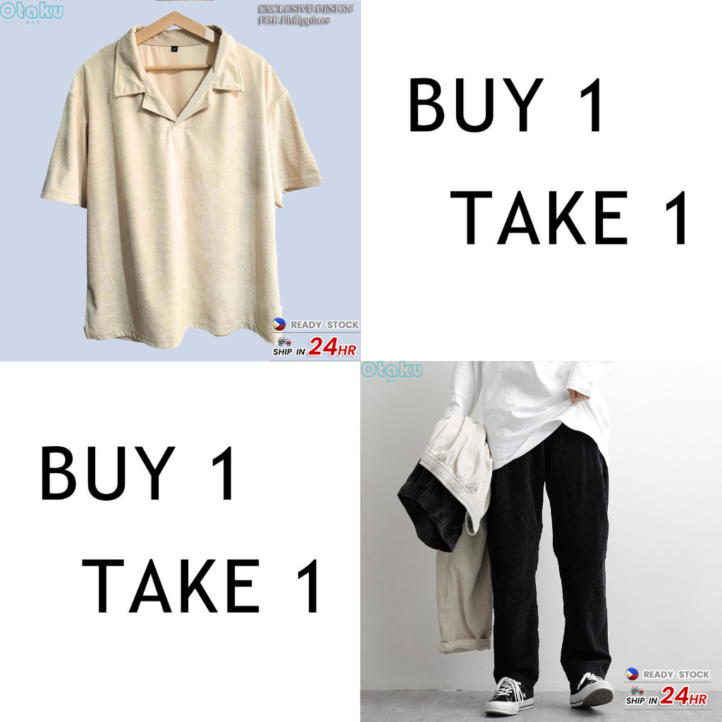 OTAKU 【Buy 1 take 1】Men's Clothes Set Korean Fashion Corduroy Shirts&Plain Paint Casual Unisex S-2xl
