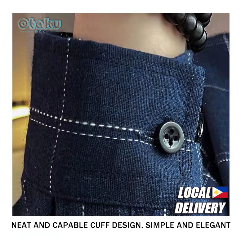 OTAKU Plaid Polo For Men Long Sleeve Loose Casual Shirts Overlay And Women