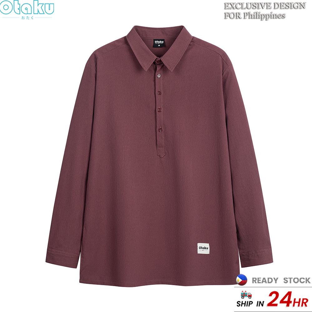 Otaku long sleeve Men's solid color business Polo Long Sleeve Korean Fashion polo shirtTops M-3xl