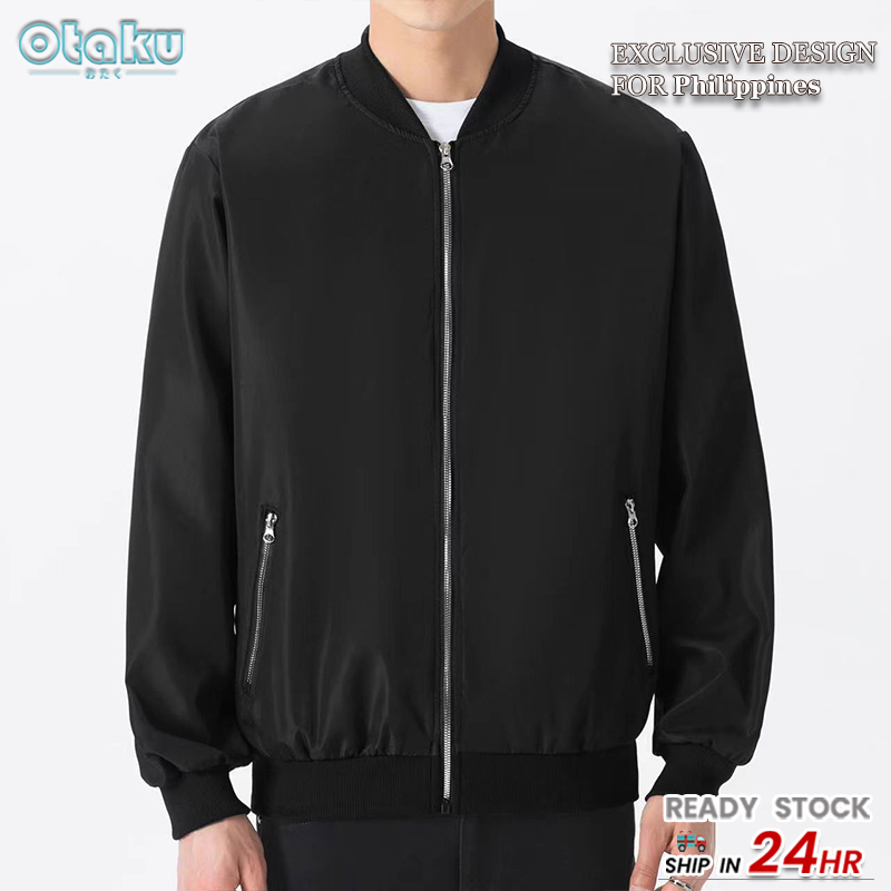 Solid standing collar baseball jacket for men Bomber Jacket with Zipper Plain Trendy Casual Korean