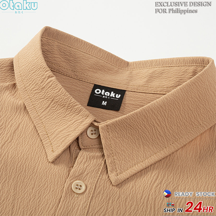 Otaku long sleeve Men's solid color business Polo Long Sleeve Korean Fashion polo shirtTops M-3xl