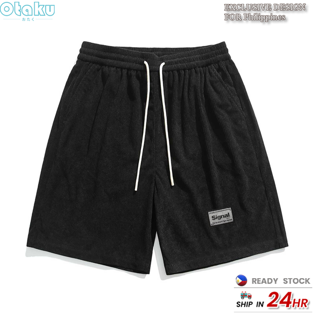 Otaku Men's Premiun Shorts Pants 220g Trendy Corduroy Shorts With Back Pocket For Men Casual Sport
