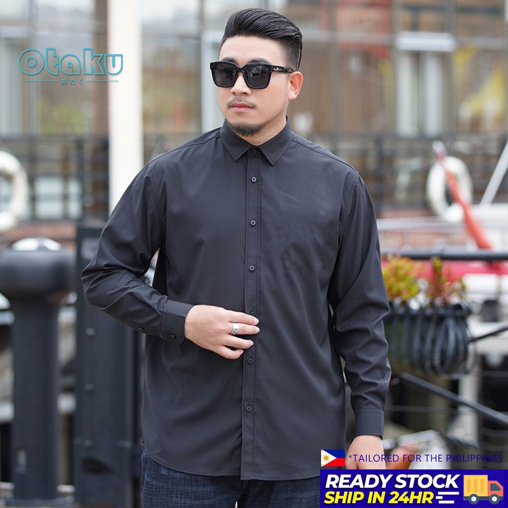 OTAKU Men Long Sleeve Polo Shirts Plus Size Office Casual Plain 5 Colors