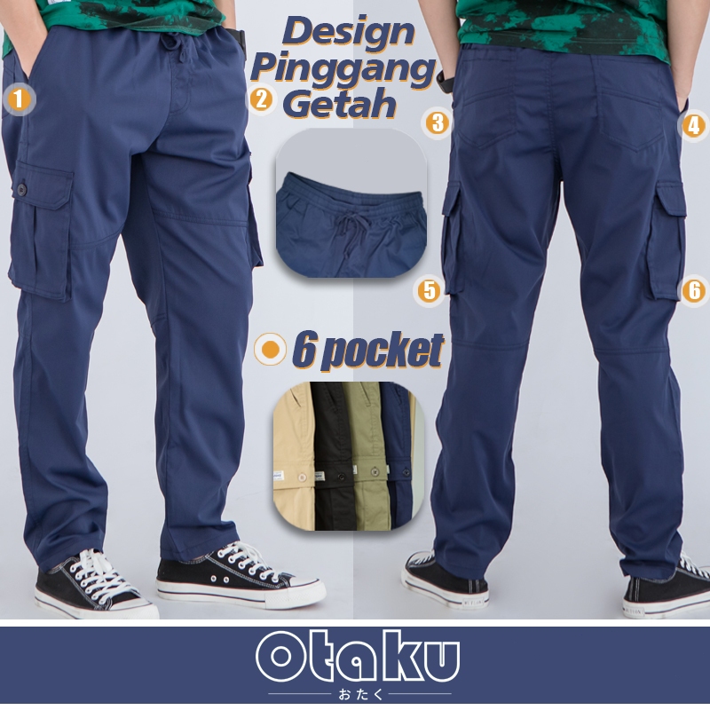 Otaku Men’s Cargo Pants With 6 Pockets  Khaki Cargo Wide Leg Pants for Man Straight Cut Cargo pants