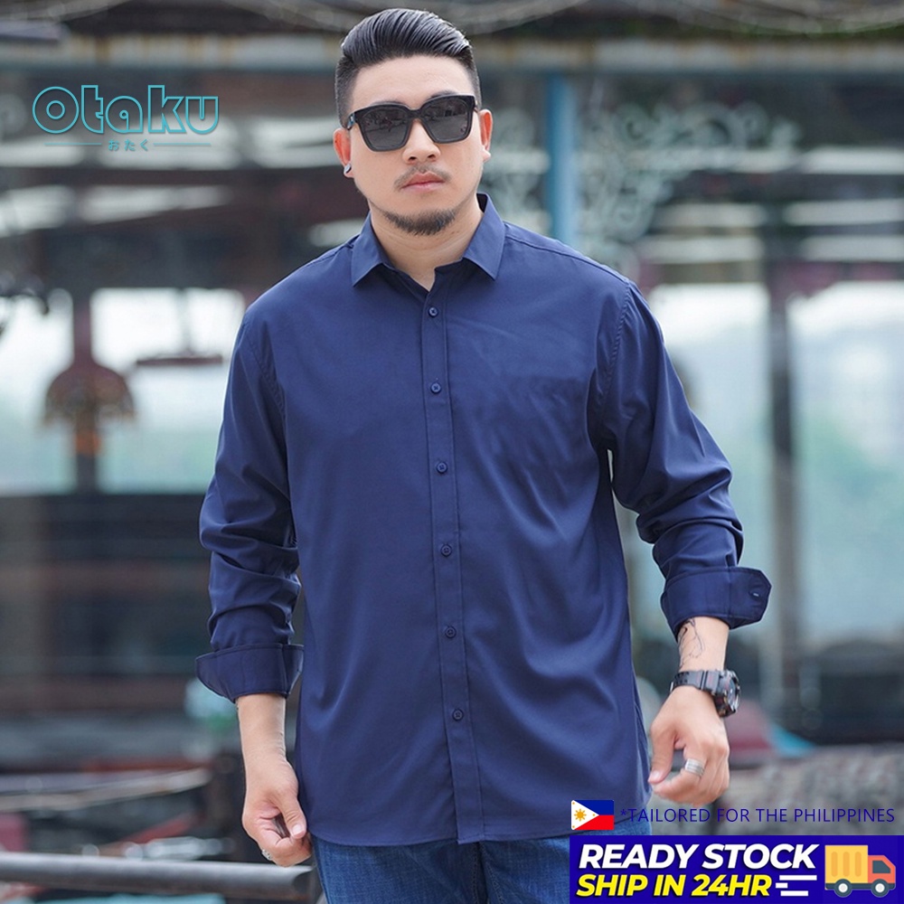 OTAKU Men Long Sleeve Polo Shirts Plus Size Office Casual Plain 5 Colors