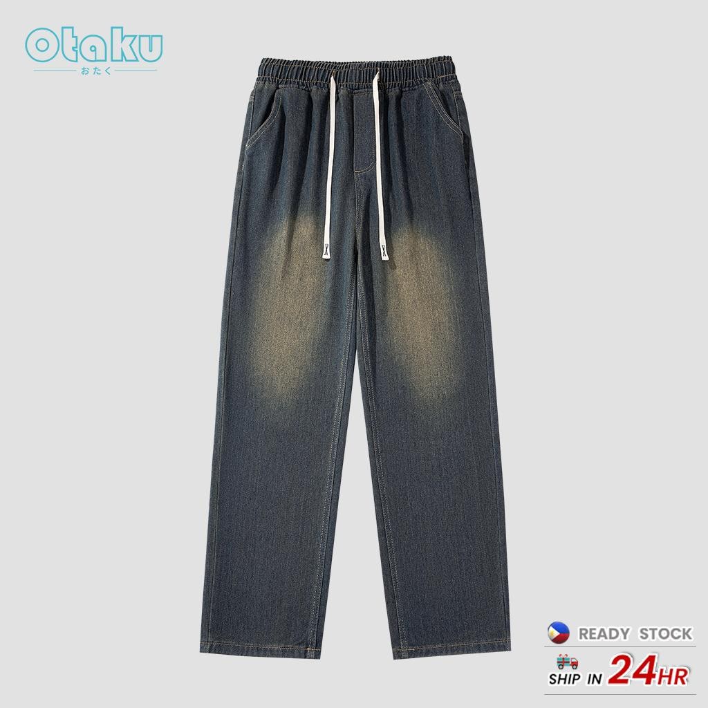 OTAKU Jeans for Men  Loose Casual Denim Fashion Vintage blue Wide Leg Jeans Denim Pants S-2XL