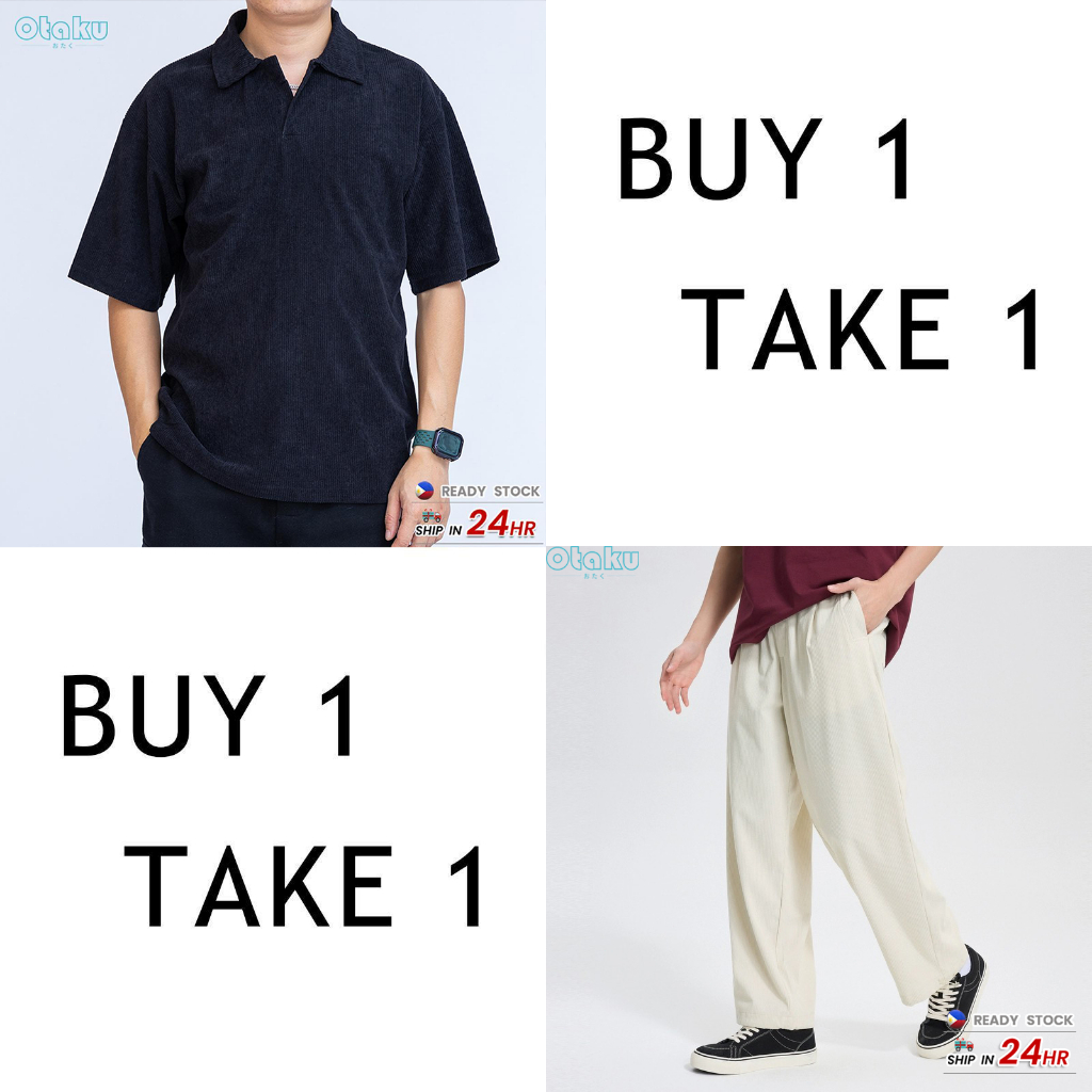 OTAKU 【Buy 1 take 1】Men's Clothes Set Korean Fashion Corduroy Shirts&Plain Paint Casual Unisex S-2xl