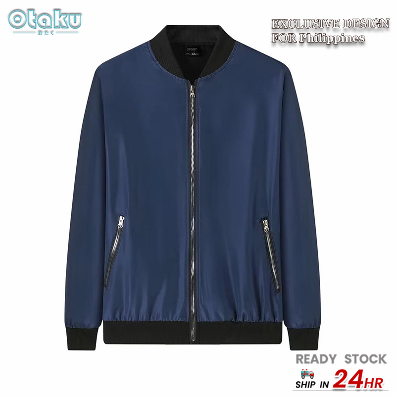 Solid standing collar baseball jacket for men Bomber Jacket with Zipper Plain Trendy Casual Korean