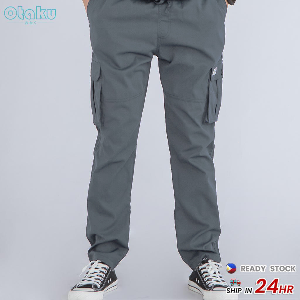 Otaku Men’s Cargo Pants With 6 Pockets  Khaki Cargo Wide Leg Pants for Man Straight Cut Cargo pants