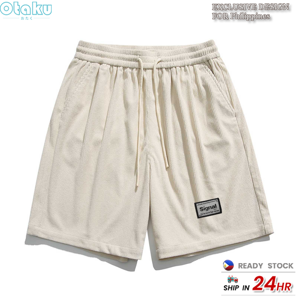 Otaku Men's Premiun Shorts Pants 220g Trendy Corduroy Shorts With Back Pocket For Men Casual Sport