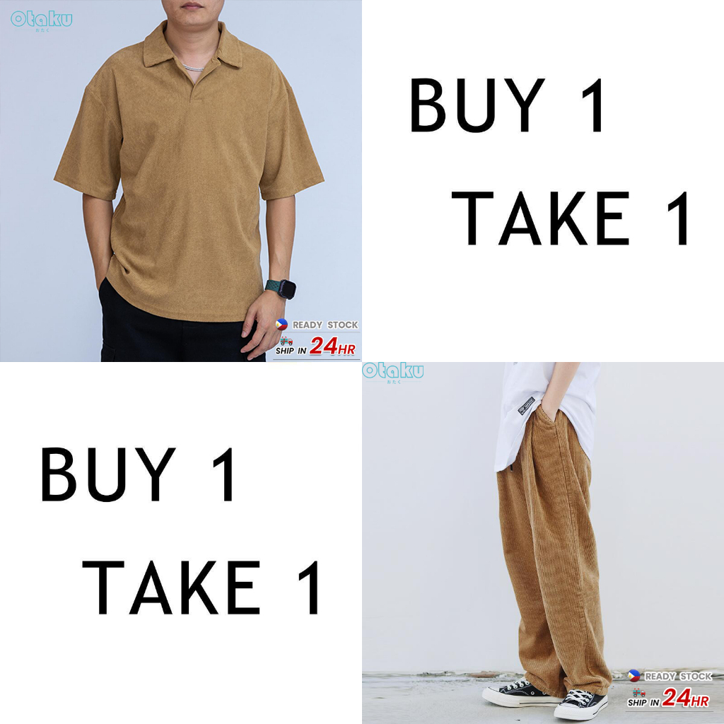 OTAKU 【Buy 1 take 1】Men's Clothes Set Korean Fashion Corduroy Shirts&Plain Paint Casual Unisex S-2xl