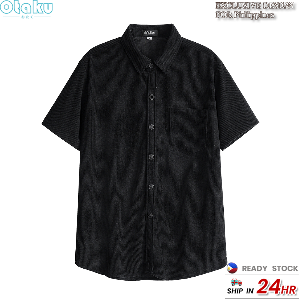 OTAKU Corduroy Short Sleeve Shirts For Men 220GSM Plain Casual Polo Shirt Plain Oversized Shirt Men