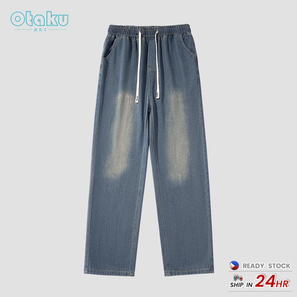 OTAKU Jeans for Men  Loose Casual Denim Fashion Vintage blue Wide Leg Jeans Denim Pants S-2XL