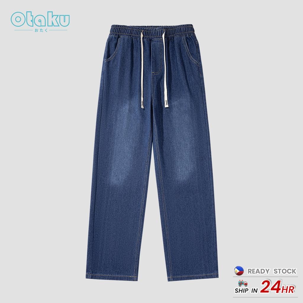 OTAKU Jeans for Men  Loose Casual Denim Fashion Vintage blue Wide Leg Jeans Denim Pants S-2XL