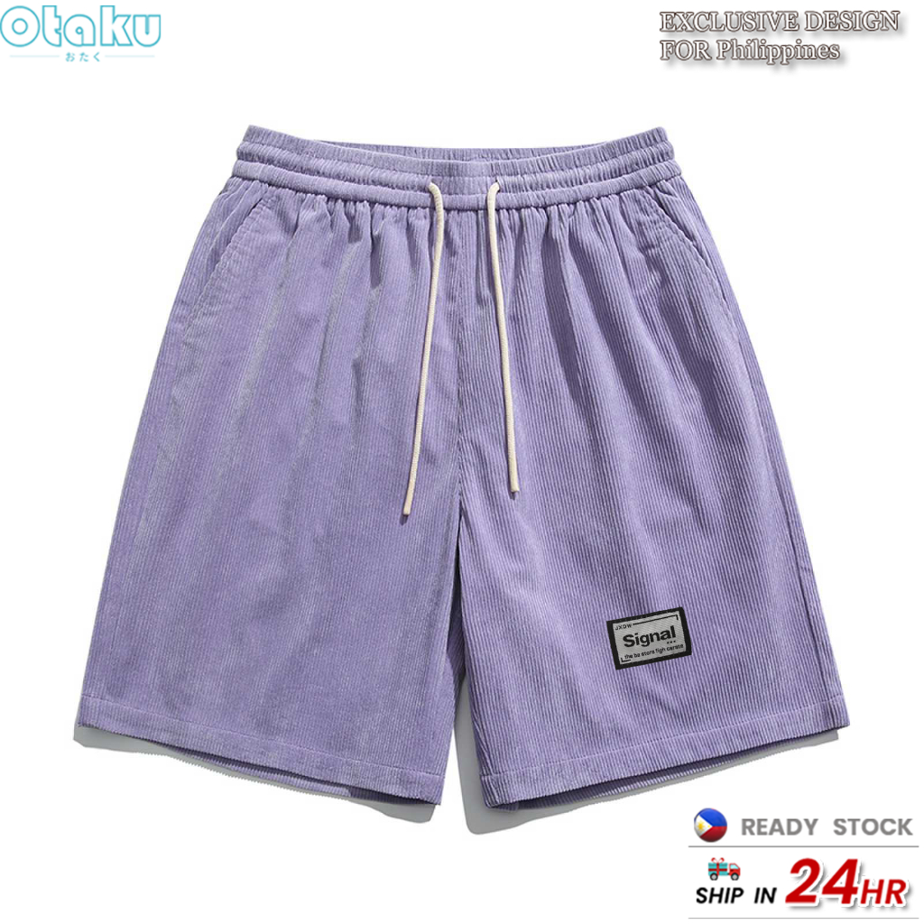 Otaku Men's Premiun Shorts Pants 220g Trendy Corduroy Shorts With Back Pocket For Men Casual Sport