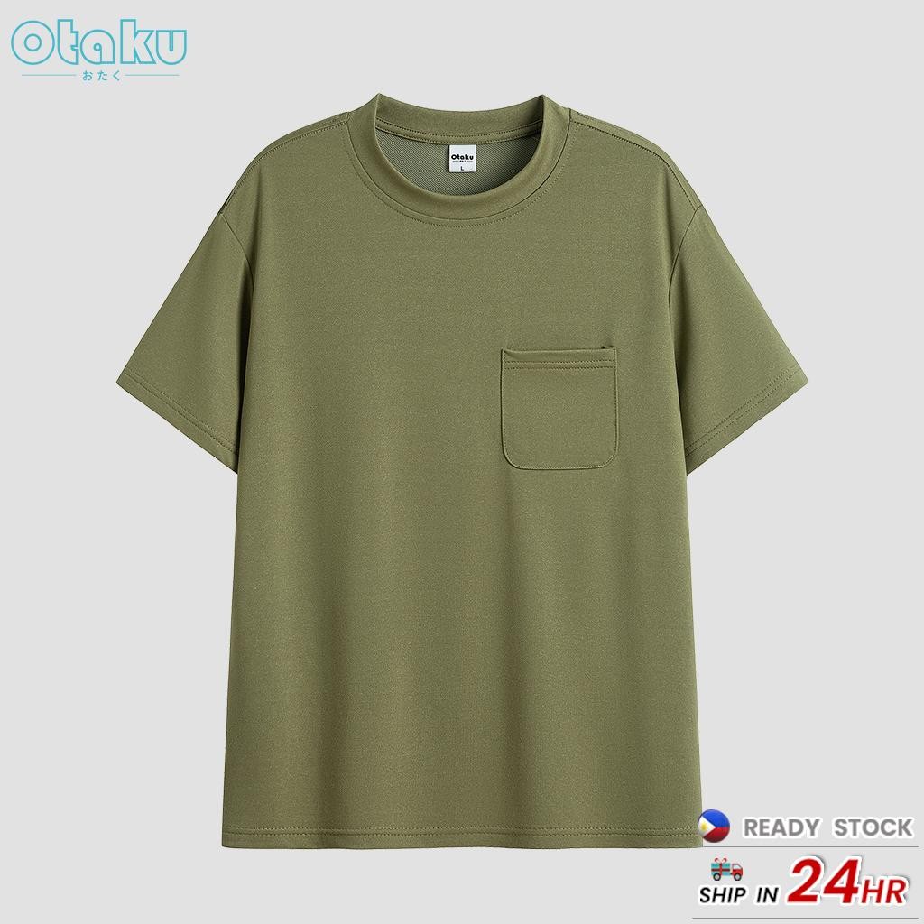 OTAKU T-shirt for Men With Pockets Plain Casual Pocket T-shirts Round Neck Short Sleeve Fashion