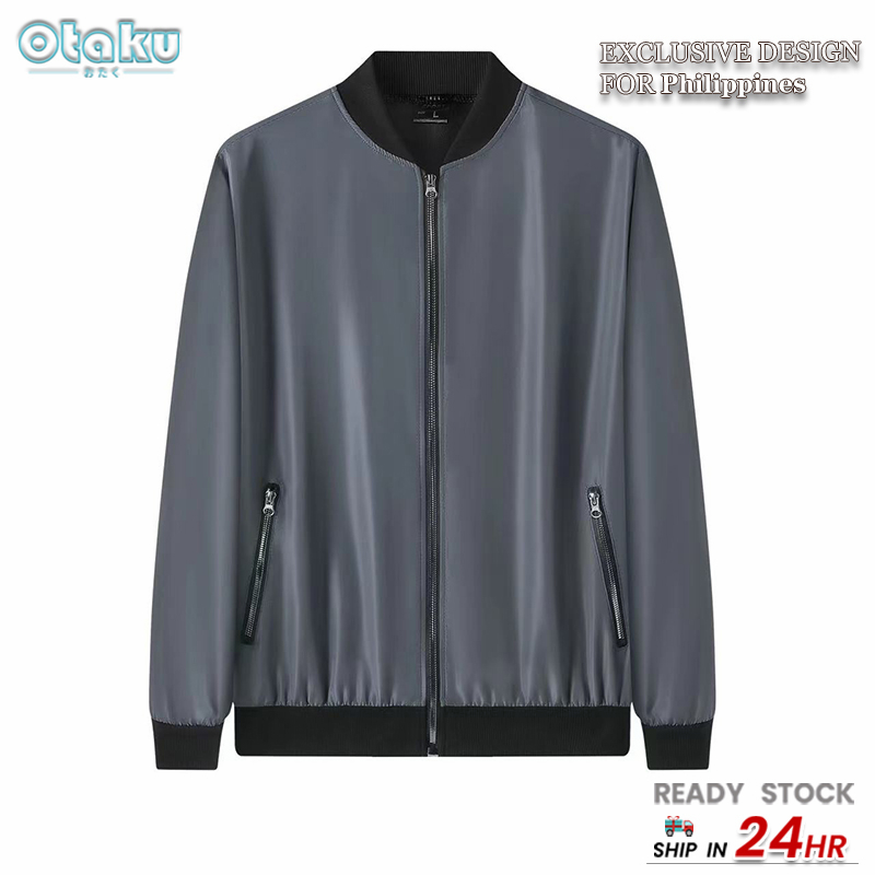 Solid standing collar baseball jacket for men Bomber Jacket with Zipper Plain Trendy Casual Korean