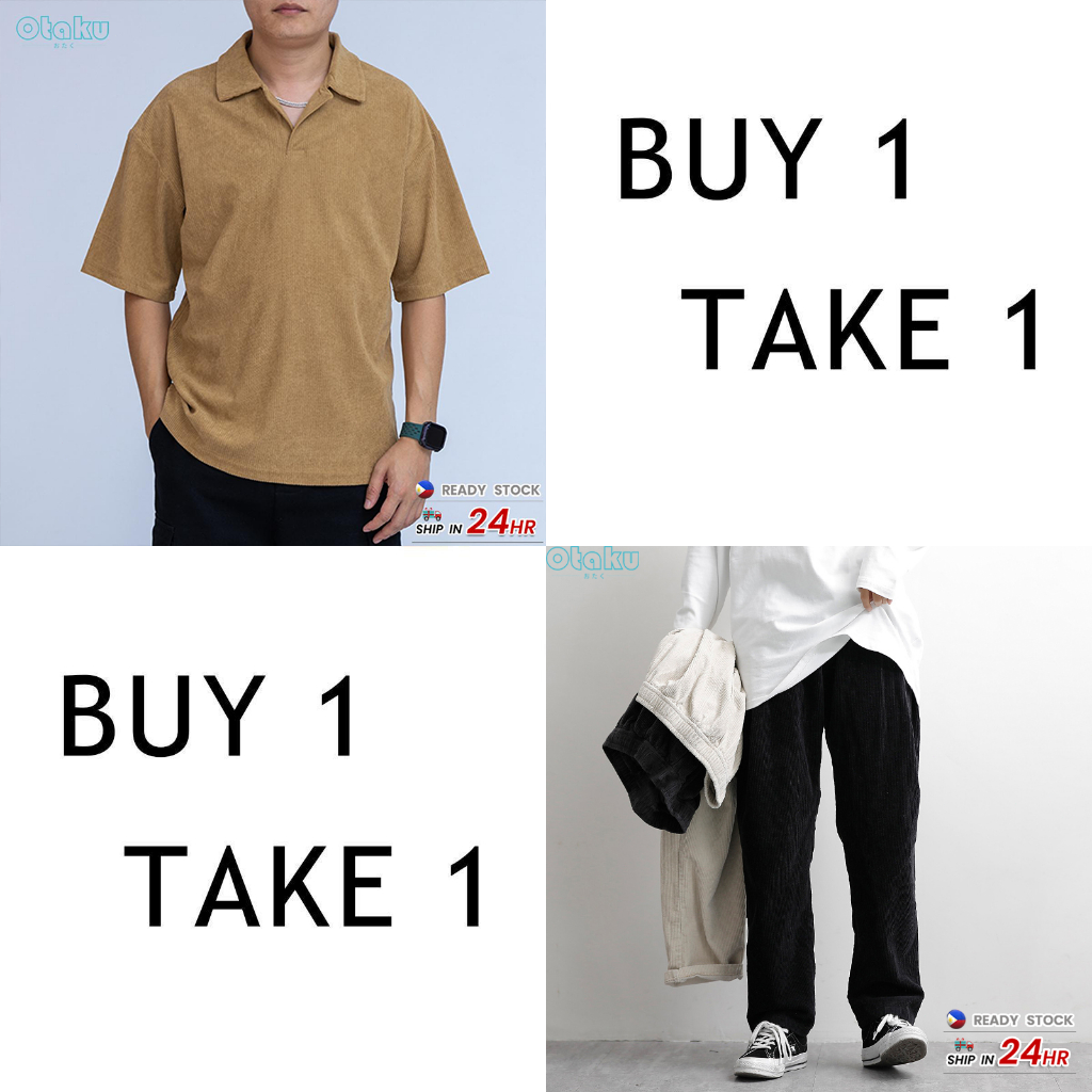 OTAKU 【Buy 1 take 1】Men's Clothes Set Korean Fashion Corduroy Shirts&Plain Paint Casual Unisex S-2xl