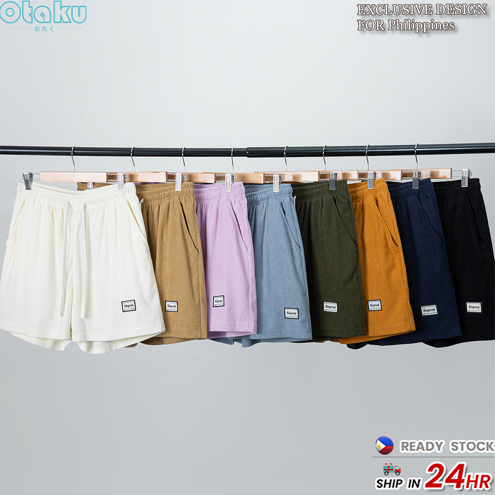 Otaku Men's Premiun Shorts Pants 220g Trendy Corduroy Shorts With Back Pocket For Men Casual Sport