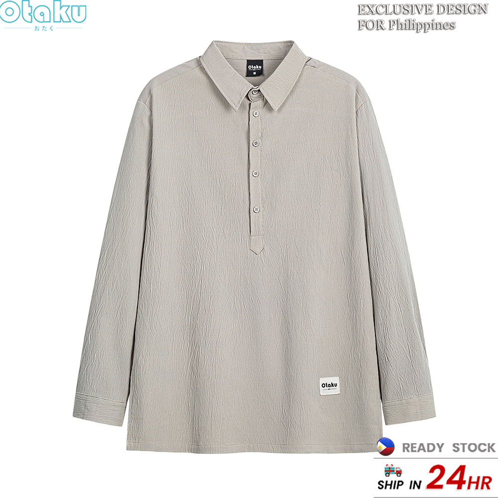 Otaku long sleeve Men's solid color business Polo Long Sleeve Korean Fashion polo shirtTops M-3xl