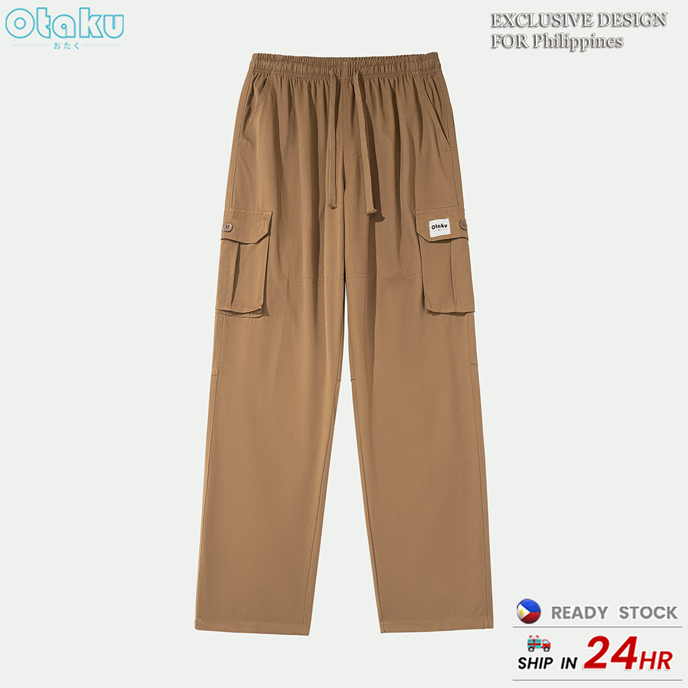 Otaku Men’s Cargo Pants With 6 Pockets  Khaki Cargo Wide Leg Pants for Man Straight Cut Cargo pants