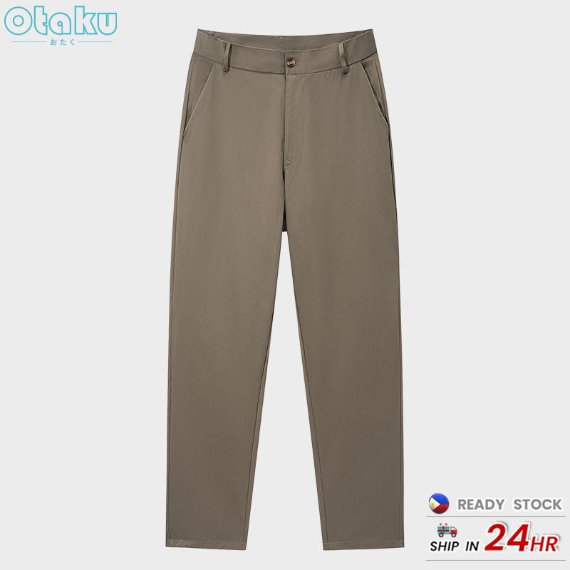 OTAKU Men Slacks Formal Pants Korean Style Casual Fit Straight Cut Khaki Formal Office Pants