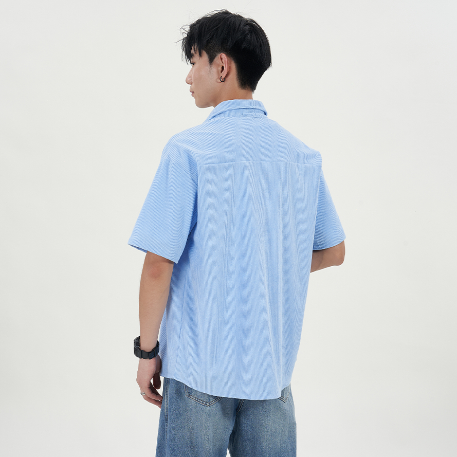 OTAKU Corduroy Short Sleeve Shirts For Men 220GSM Plain Casual Polo Shirt Plain Oversized Shirt Men