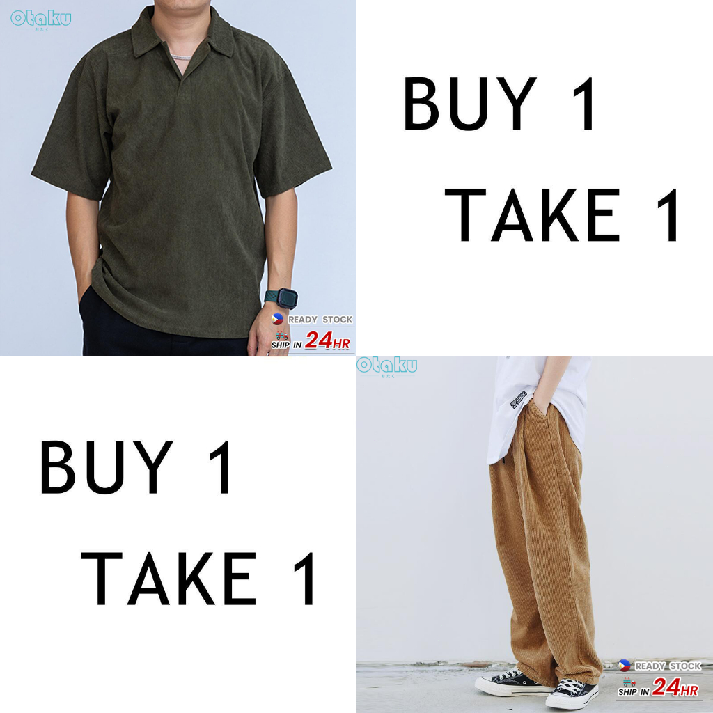 OTAKU 【Buy 1 take 1】Men's Clothes Set Korean Fashion Corduroy Shirts&Plain Paint Casual Unisex S-2xl