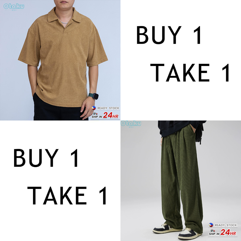 OTAKU 【Buy 1 take 1】Men's Clothes Set Korean Fashion Corduroy Shirts&Plain Paint Casual Unisex S-2xl