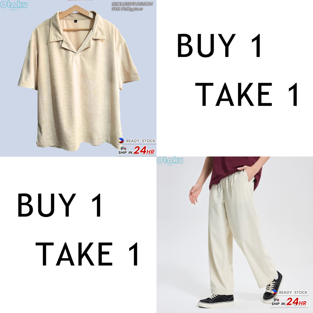 OTAKU 【Buy 1 take 1】Men's Clothes Set Korean Fashion Corduroy Shirts&Plain Paint Casual Unisex S-2xl