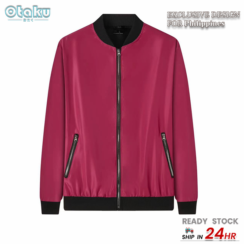 Solid standing collar baseball jacket for men Bomber Jacket with Zipper Plain Trendy Casual Korean