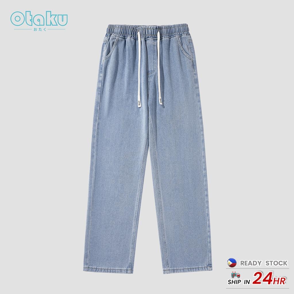 OTAKU Jeans for Men  Loose Casual Denim Fashion Vintage blue Wide Leg Jeans Denim Pants S-2XL