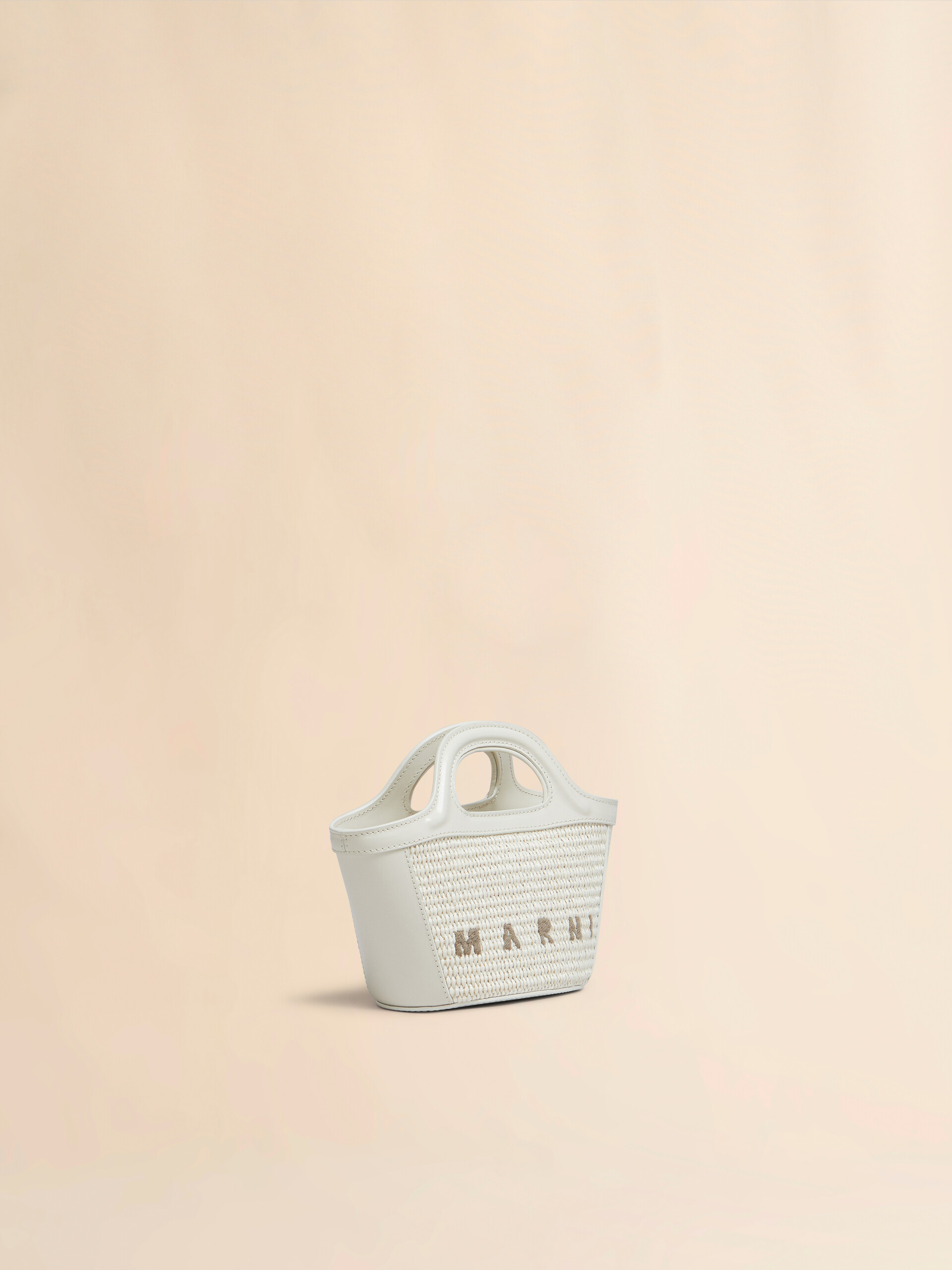 アイボリー レザーとラフィアエフェクトファブリック製 Tropicaliaマイクロバッグ