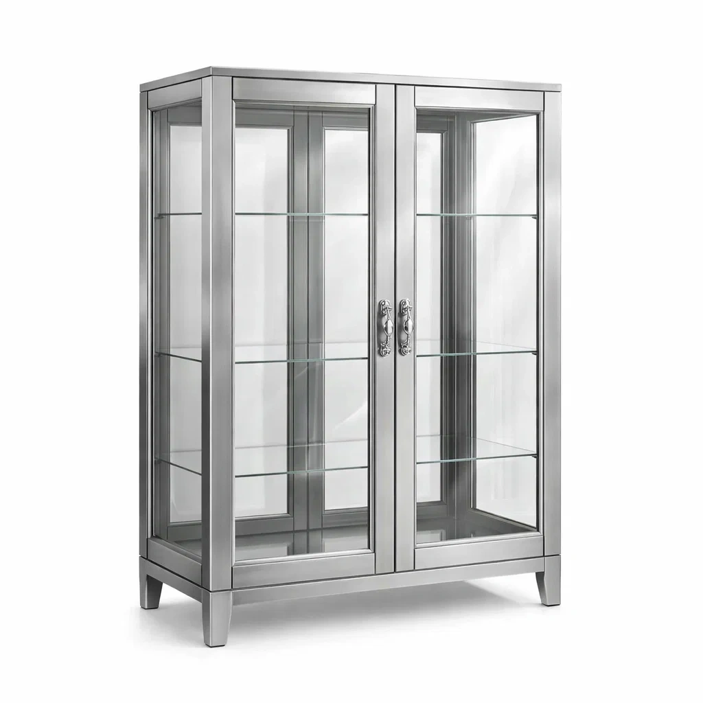 Vitrine en métal argenté avec verre trempé-HOME trovez