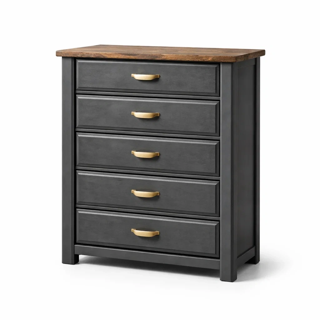 Commode en bois et acier avec 5 tiroirs 90 x 40 x 110 cm-HOME trovez