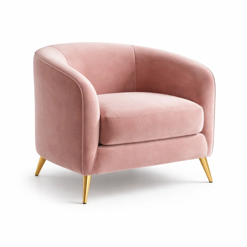 Fauteuil en velours rose avec pieds en métal-HOME trovez