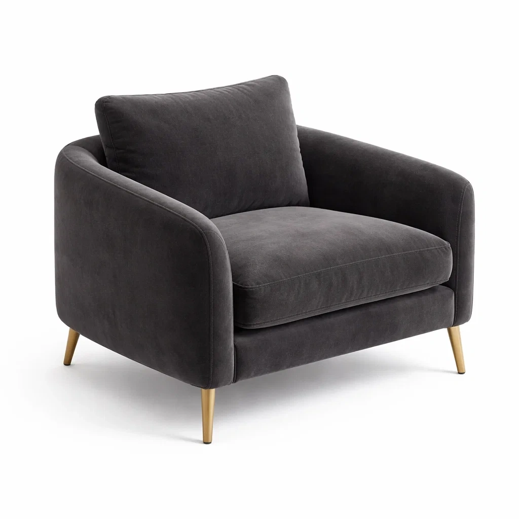 Fauteuil en tissu polyester gris avec pieds en métal doré-HOME trovez