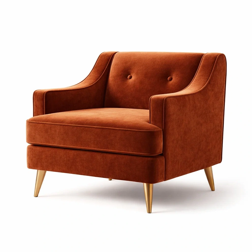 Fauteuil en velours avec pieds en métal-HOME trovez